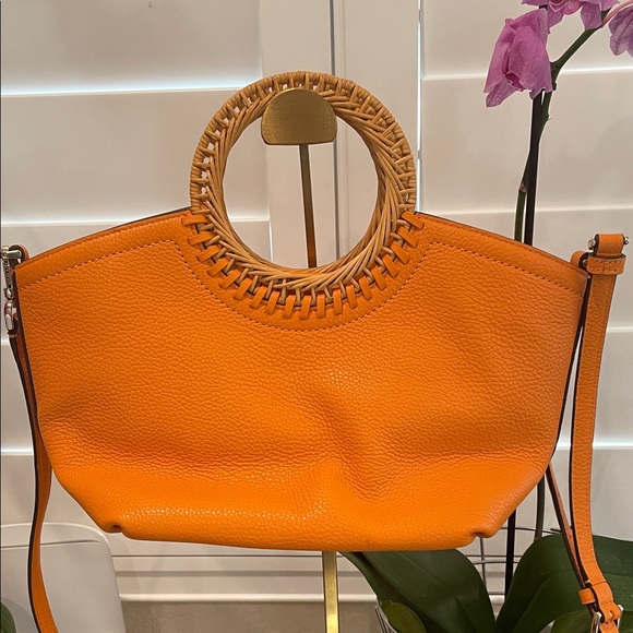 kate spade Orange Pebbled Leather Crossbody with Wiker Round Handles - Picture 3 of 9